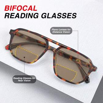 1 st premium bifokala läsglasögon, unik design med dubbla bryggor, växling mellan avstånds- och närseende, klassiskt färgschema, affärs- och avslappnad stil för män och kvinnor