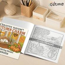 1 pieza Libro para colorear con ilustraciones de otoño, Libro para colorear para adolescentes y adultos, Regalo aleatorio de tarjeta de felicitación - Dibujo hecho a mano, Actividades de ocio diarias, Regalo perfecto para familiares y amigos, Adecuado para regalos de cumpleaños, fiestas de Año Nuevo, Halloween, Navidad y otros regalos de fiestas (Espacio acogedor para colorear)