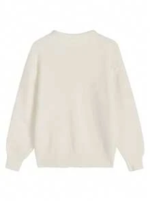 Women's White High Neck Loose Minimalist Cardigan, Long Sleeve, Autumn/Winter - Apricot - View 4