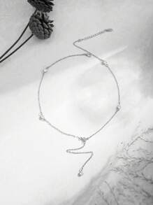 1pc Stainless Steel Necklace For Women, Dainty Layered Gold Long Necklaces 18k Gold Plated Beaded Bar CZ Drop Necklace Simple Gold Y Choker Necklaces For Women Gold Jewelry Gifts For Women