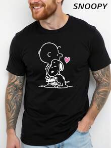 查理布朗抱抱男士短袖趣味印花舒适面料休闲宽松款 - 黑色 - 查看 3