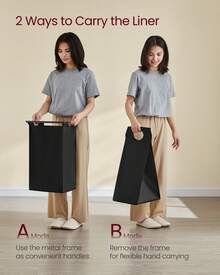 VASAGLE Laundry Hamper, Laundry Basket, Laundry Sorter With 4 Pull-Out And Removable Bags, Shelf, Metal Frame, 4 X 10.6 Gallons (40 L), 45.7 X 13 X 28.4 Inches - 墨黑色+鄉村棕 - 查看 5