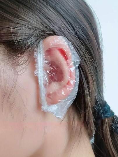 100 pezzi Cuffie monouso per doccia, cuffie per doccia in plastica impermeabile, protezioni per le orecchie per tintura dei capelli, asciugacapelli, bagno, protezioni per le orecchie monouso trasparenti e impermeabili per tintura dei capelli