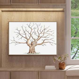 1pc Unframed Fingerprint Tree Canvas Art - Waterproof Family Tree Wall Decor For Birthdays, Anniversaries & Weddings, Birthdays Anniversaries Decor Artistic Tree Design Detailed Fingerprint Patterns, Fingerprint Art