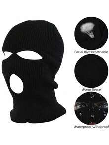 1pc Winter Warm Ski Face Mask, Unisex Windproof FaceCover For Riding,3-Hole Knit Balaclava Hat, Suitable ForSkiing Sports