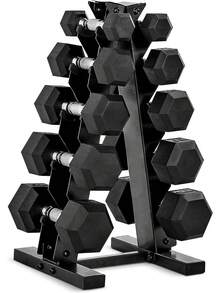 CAP Barbell Rubber Coated Dumbbell Weight Set With Vertical Rack |   100 Lb, 150 Lb, And 210 Lb Options - 黑色手柄 - 查看 1