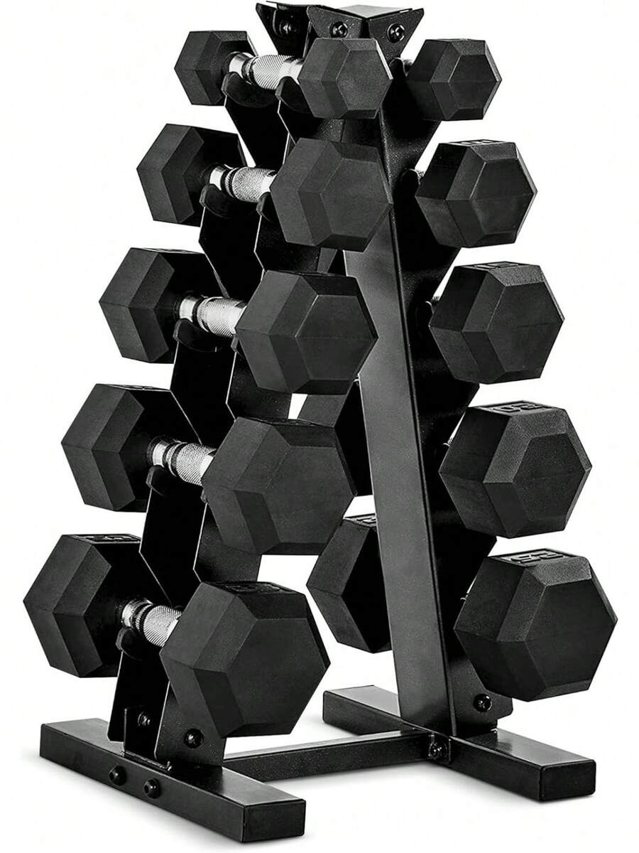 CAP Barbell Rubber Coated Dumbbell Weight Set With Vertical Rack | 100 Lb, 150 Lb, And 210 Lb Options - 黑色手柄 - 查看 1