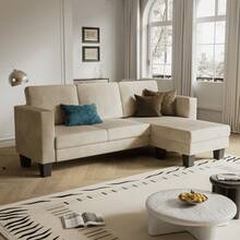 Velvet Convertible Reversible Chair Living Room Furniture Set - Beige - View 2