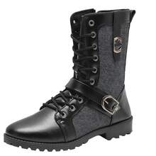 Men High-Top Leather Riding Boots - Black + Height Increasing Insole - View 6