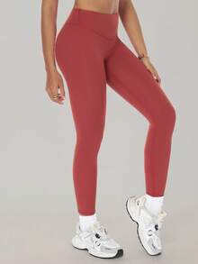 MASKERT 女士瑜伽紧身裤、运动裤、健身裤、瑜伽裤、跑步裤、高弹力运动裤、舒适亲肤紧身裤 - 紅色 - 查看 3