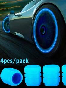 4pcs Car Tire Valve Stem Caps Fluorescence, Luminous Air Caps Cover, Universal For Cars, Bike, Trucks And Motorcycles, Bicycle Lighting Accessories