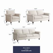 Puremind 3-Piece Sectional Sofa Set, Linen Upholstery, Modern Nailhead Trim, Living Room Furniture - Beige - View 2