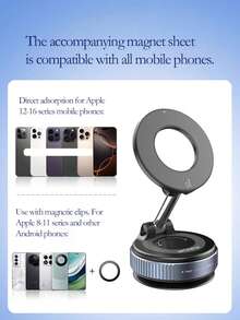 1 pièce Nouveau support de téléphone portable rotatif à 360 degrés avec ventouse magnétique à aspiration, support portable monté sur véhicule, surface lisse pour l'aspiration, fonctionnement à deux mains, réglage sur toute la plage et multi-angles, convient pour les véhicules, les tables et les murs