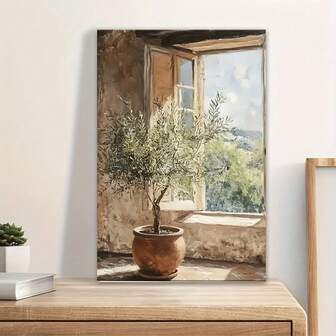 1pc Frameless Canvas Print - Open Window With Lush Greenery, Nature-Inspired Art Decor For Living Room, Bedroom, Office, Or Outdoor Spaces, Perfect Birthday Or Holiday Gift, Bedroom Wall Decoration Rustic Charm Decor Frameless , Canvas Wall Art