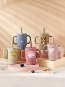 1pc 180ml/5oz Anti-Choke Straw Cup, Silicone Baby Training Cup For 6 Months - 3 Years Old, Leak-Proof Anti-Fall Anti-Slip Dual Handles, Soft Straw Lid, 360° Drinking, Growth Training Water Cup - Multicolor - View 12