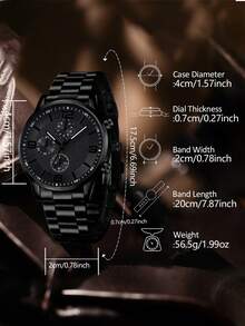 Set de 4 piezas para hombre que incluye: Reloj de cuarzo con esfera de tres ojos, pulsera de acero negro con tiras, collar cruzado de estilo hip-hop y anillo, adecuado para uso diario o como regalo de vacaciones para amigos