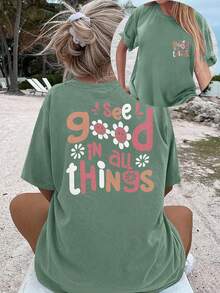 Women See Good In All Things Printed Casual Beach T-Shirt - Multicolor - View 1