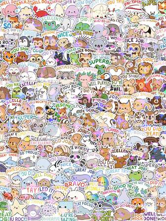 200PCS Laser Flash English Cartoon Animal Doodle Stickers Fun Cartoon Style Early Childhood Enlightenment Stickers PVC Waterproof Material Can Be Reused Suitable For Helmet Decorations, Car Decorations Party Decorations, Campus Rewards, Scrapbooks, Laptops, Luggage, Guitars, Water Bottles, Phone Case Urban Teenagers Fashion Decorations