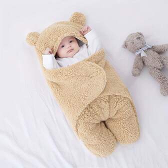 1pc Baby Lamb Fleece Swaddle Wrap, Soft & Cozy, Suitable For 0-6 Months Infants, Thick & Warm Swaddle Blanket For Newborns, Gift For Baby