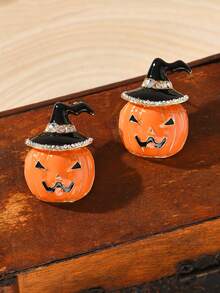 1 Pair Fashionable Alloy Drip Oil Witch Hat & Pumpkin Earrings, Funny Halloween Ghost Earrings, Cross-Border Jewelry