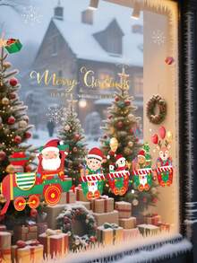 Christmas Window Clings - Santa's Train With Presents & Merry Christmas Text - Static Electricity Window Decoration - No Residue Removable - For Home, Store, Office - Reusable Holiday Decorations - Easy Application, Indoor Christmas Decorations, Festive Storefront Decor, Vibrant Festive Design, Noresidue Adhesive, Home Decor, Cheerful Display, Durable Material, Home Decorators