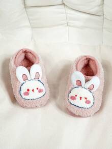 Pantuflas suaves y cálidas con diseño de conejo de dibujos animados para niños, con suela antideslizante para interiores