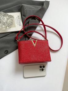 1 buc. Geantă de mână în formă de V cu paiete, stil matur, magnetic, pentru seară, curea de umăr lungă și confortabilă, PU, geantă crossbody, versatilă, casual, foarte atractivă, potrivită pentru ieșiri în oraș, în aer liber, utilizare zilnică, potrivită ca și cadou pentru familie și prieteni, genți pentru doamne la modă
