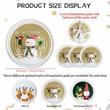3pcs/Set Round Christmas Print Heat Insulation Pad Series, Cotton Rope Woven With Ribbon Packaging, Thick, Flexible, Multi-Purpose Insulation Pad For Cups, Bowls, Pots, Ideal For Christmas Gifts (Diameter: 7.09inch/18cm)
