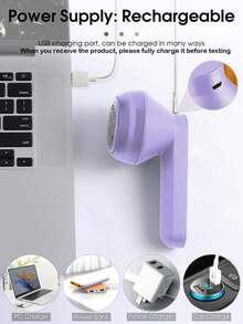 可攜式充電式電動剃毛器，有效快速去除衣服、家具和地毯上的毛球、絮球和毛髮，紫色 - 紫色 - 查看 6