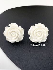 1 Pair White 3D Rose Flower Design Earrings For Women - White - View 10