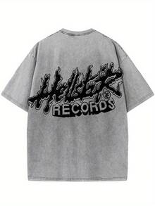 Retro Printed Men's Vintage Round Neck Short Sleeve Cotton T-Shirt, Casual Summer T-Shirt For Everyday Street Style - 灰色 - 查看 3
