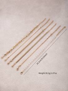 6pcs Metal Chain Bracelet Set For Women, Includes Faux Pearl, Snake Chain, Twisted Chain, Flat Round Disc Design Chunky Fashion Jewelry, Elegant Retro Style, Suitable For Holiday, Party, Gift, Daily Wear (Flat Beads & Faux Pearl Quantity Random)