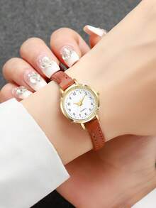 1 件女士优雅简约小表盘石英腕表，时尚别致（不含表盒） - 棕色 - 查看 2