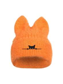 新款针织猫耳刺绣无檐帽，可爱温暖的滑雪帽，适合秋冬女士 - A - 查看 5