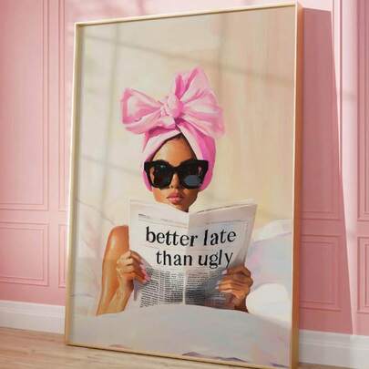 1pc "Better Late Than Ugly" Themed Wall Art, Newspaper Print Canvas Painting, Typography Poster, Vintage Style Decor Painting, Suitable For Bedroom, Living Room Or Bathroom, Apartment Dorm Decoration, Gift For Her, Frameless Or Framed Option