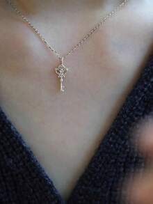 GAGAFEEL 1件S925纯银镀层优雅精致钥匙吊坠项链，女士珠宝礼品