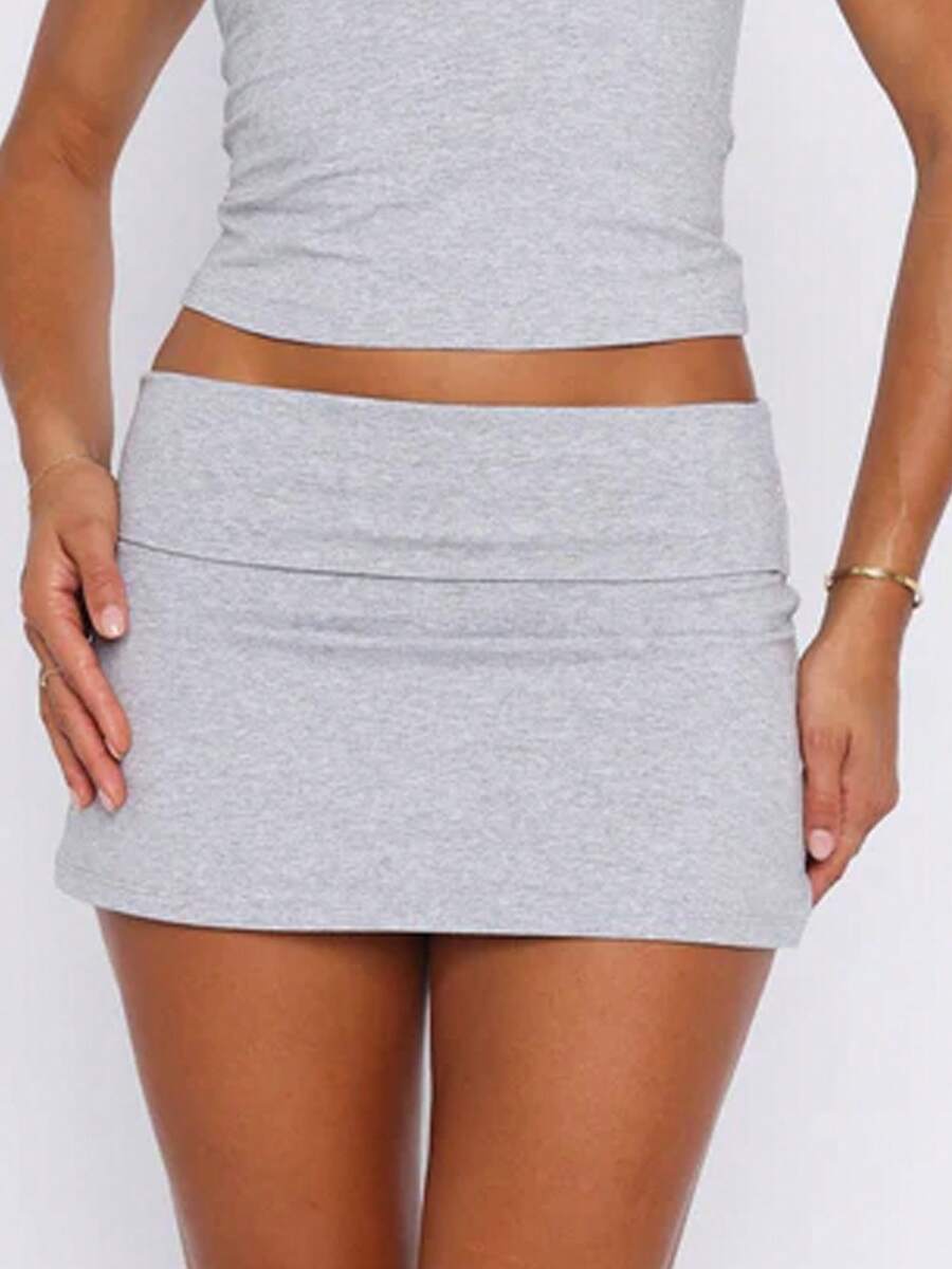 Fold Over Mini Skirts For Women Y2k Low Rise Bodycon Sweat Short Skirt Cute Going Out Micro Mini Skirt Beach Vacation Club Streetwear - 灰色 - 查看 1