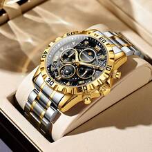 POEDAGAR True Galaxy Luxury Watch For Man Quartz Sports Watch Waterproof Luminous Stainless Steel Real Chronograph Men's Watches Clock Sun Moon Stars Dad Brother Partners Birthday Holidays Exam Back To School Essentials Japan Quartz Movement - Premium Built-In Ultra-Long Battery Life