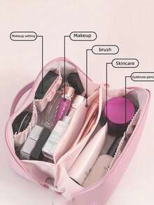 PU Leather Waterproof Cosmetic Bag, Large Capacity Double Layer Cosmetic Bag, Multifunctional Travel Storage Bag, Cosmetics Organization And Storage,Organization,Cosmetic Storage Bag, Skin Care Bag, Large Capacity Toiletries Bag, Travel Home Cosmetic Bag Organizer, Cosmetic Storage Bag