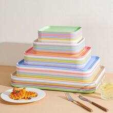 1pc Extra Large Multi-Color Tray, Rectangular Plastic Tea Tray, Outdoor Picnic Plate Tray, Dessert Plate, Barbecue Plate, Suitable For Home, Living Room, Cafe, Restaurant, Wedding Party, Christmas, Halloween Decor