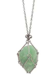 Collar con colgante de vidrio de piedras preciosas hecho a mano, longitud ajustable, adecuado tanto para hombres como para mujeres - Verde (fluorita verde) - Ver 8