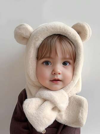 儿童帽子围巾套装，可爱又萌，厚实又温暖，护耳，适合秋冬季，男孩女孩都适用