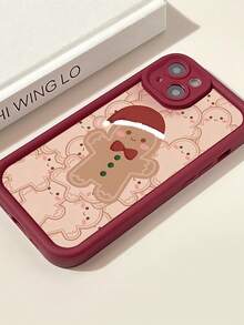 1pc Gingerbread Man Pattern Burgundy Shockproof Anti-Fingerprint Full Coverage Soft Phone Case Compatible With IPhone 16 ProMax/16/16 Pro/16 Plus/15/15 ProMax/15 Pro/11/12/13/14 ProMax/11 Pro/11 ProMax/12 Pro/12 ProMax/13 Pro/13 ProMax/14 Pro/14 ProMax/16 ProMax/16/16 Pro/16 Plus, Minimalist Creative Design - Multicolor - View 2