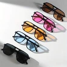 Women's Plastic Multicolor Double Bridge Casual Hip-Hop Music Festival Party Fashion Glasses Suitable For Daily Wear - màu đen - Xem 7