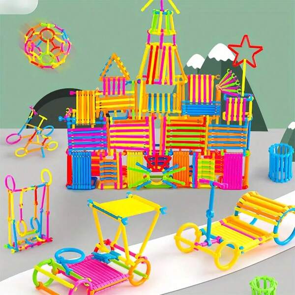 Conjunto de blocos de construção de varinha mágica STEM com 100 peças, brinquedo educacional para adolescentes, liberte a imaginação das crianças, kit de engenharia, multicolorido e com formas, presente perfeito para aniversários e feriados, embalagem aleatória, caixa de armazenamento não incluída