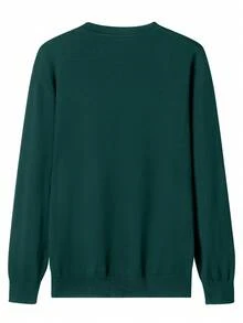 男士纯色圆领休闲套头毛衣，适合秋冬季节，长袖上衣 - 綠色 - 查看 3