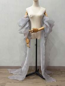 1 件白色欧根纱新娘臂长袖（带丝带）、2 件白色泡泡袖和 1 件可拆卸黑色装饰袖，适合新娘秋季配饰