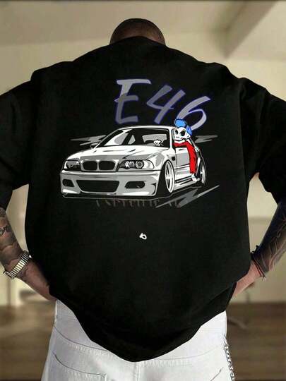 BMW E46 M3 T-Shirt mit grafischem Design, Herren T-Shirt mit beidseitigem Muster, modisch, lässig, Rundhalsausschnitt, 220 g/m², reine Baumwolle (1 Stück)