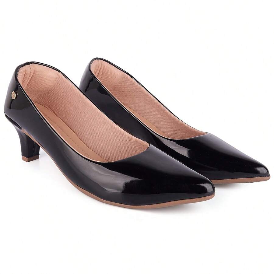 Women's Pumps Low Heel Patent Leather Pointed Toe Comfortable Soft Casual - màu đen - Xem 1