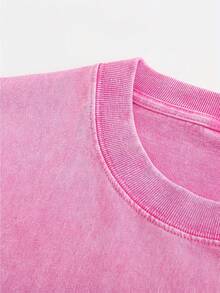 Men's Pattern Washed T-Shirt - Double Sided Printing, 100% Cotton, Short Sleeved, Summer Casual T-Shirt, Black With White Star Design, Loose Fit, Machine Washable, Daily T-Shirt | Loose Fit Shirt | 100% Cotton T-Shirt, Cotton T-Shirt - Màu Hoa hồng đỏ - Xem 2